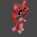 Cute Red Cartoon Bear 3D Model With Big Eyes Open Mouth And Heart Chest