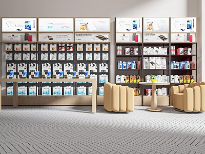 Modern Shelf Mobile Phone Store Ornaments Leisure Tables and Chairs Mobile Phone Store Display Cabinet 3d model