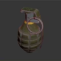 Green Military Hand Grenade With Metal Body Ribbed Surface And Safety Pin