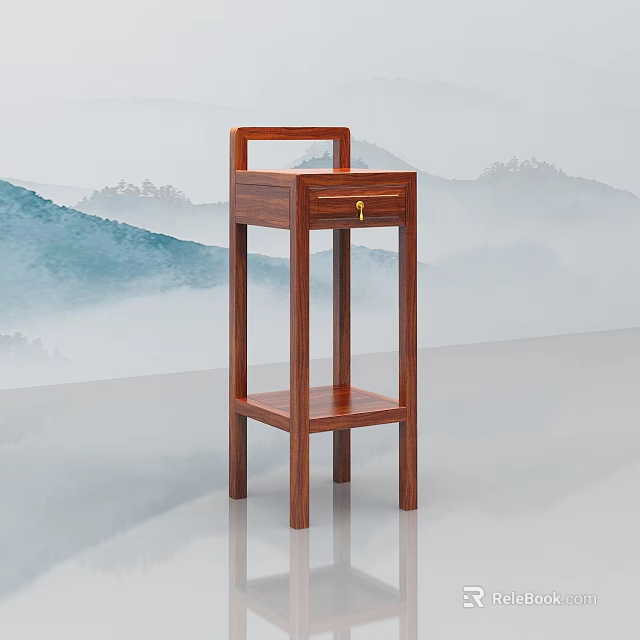 Elegant Traditional Solid Wood Flower Stand With Single Drawer And Stable Structure 3d model 