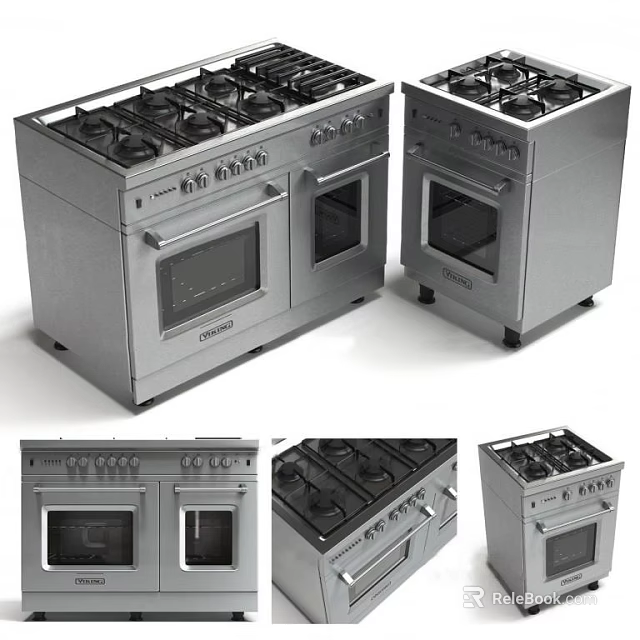 Modern Stainless Steel Kitchen Appliances With Gas Stoves And Ovens 3d model 