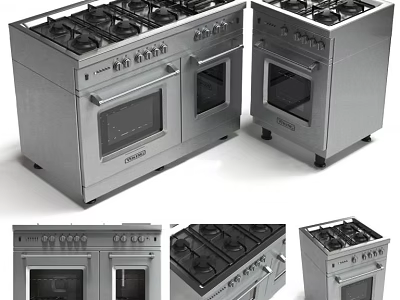 Modern Stainless Steel Kitchen Appliances With Gas Stoves And Ovens 3d model