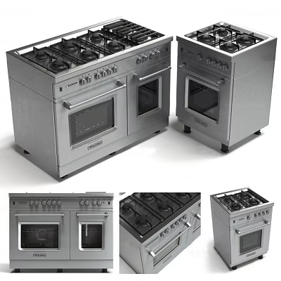 Modern Stainless Steel Kitchen Appliances With Gas Stoves And Ovens 3d model
