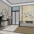 Modern Reception Area Interior With Sofa Decorative Wall Circular Decorations And Plant
