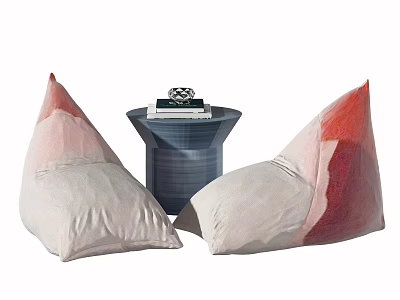 Cozy Red And White Bean Bag Chairs With Small Table And Books Decor 3d model