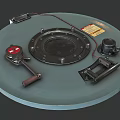 Circular Industrial Metal Device With Valve Red Indicator Wiring And Label