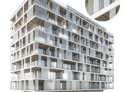 Modern Residential Building With Multi Storey Structure Geometric Balconies White Facade And Glass Windows 3d model