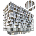 Modern Residential Building With Multi Storey Structure Geometric Balconies White Facade And Glass Windows