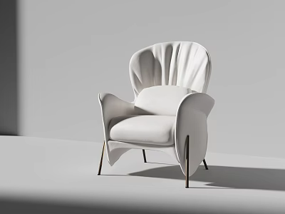 Elegant White Single Sofa With Pleated Backrest Curved Armrests And Metal Legs 3d model