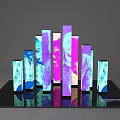 Colorful Vertical Columns With Digital Screens On Reflective Modern Platform