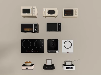 Various Types of Modern Kitchen Appliances Including Microwaves Ovens and Cookers 3d model