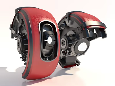 Smart Machine Components With Red Casing Black Gears And Circular Parts Design 3d model