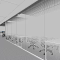 Modern Office Corridor Interior With White Walls Mesh Partitions And Gray Floor