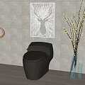 Gray Modern Toilet In Bathroom With Light Tile Wall Deer Head Decor And Vase