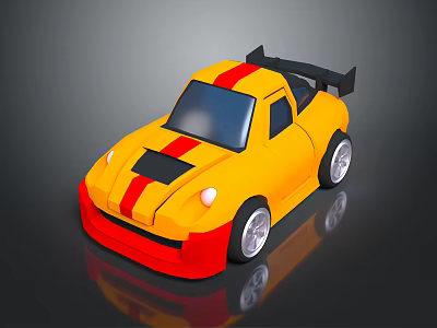 Yellow Sports Car With Red Stripes Black Rear Spoiler And Shiny Surface 3d model