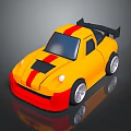 Yellow Sports Car With Red Stripes Black Rear Spoiler And Shiny Surface