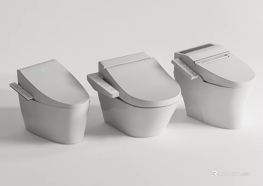 Three Modern White Smart Toilets With Sleek Design And Functional Control Panels 3d model 