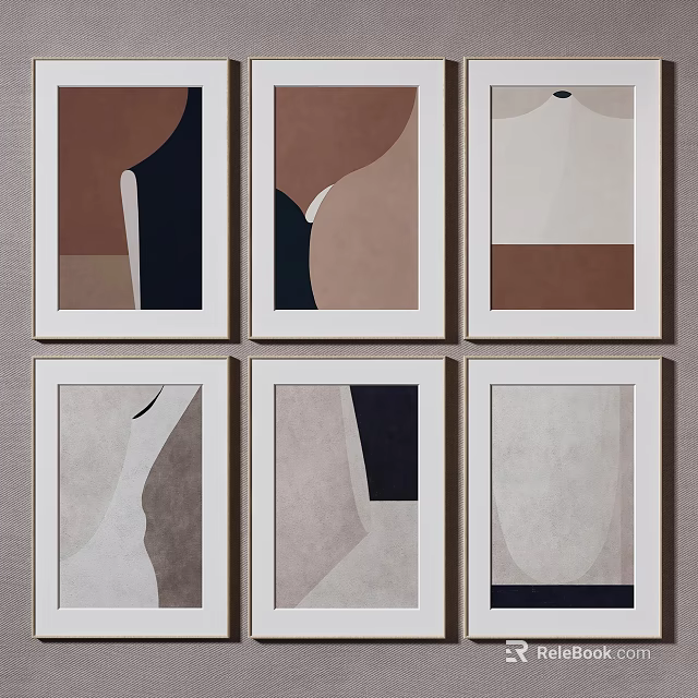 Abstract Geometric Wall Art Prints With Neutral Tones And White Frames Arranged In Grid 3d model