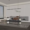 Modern Study Room Interior Design With Writing Desk Chair Window And Hanging Lights