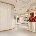 Modern Clothing Store Interior With White Dresses Gold Hangers And Green Plants