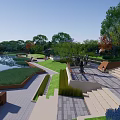 Scenic Park Landscape Along Waterfront With Boats Pathway Lawns Trees And Benches