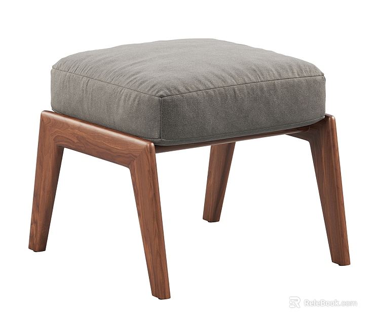 Modern Minimalist Sofa Stool With Gray Padded Cushion And Wooden Legs Design 3d model 