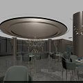 Elegant Modern Restaurant Interior With Green Chairs Dining Tables Chandeliers Wall Art And Wooden Walls