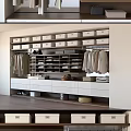 Organized Modern Wardrobe Design With Hanging Clothes Folded Garments Drawers And Storage Shelves