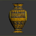 Decorative Vase With Two Handles Yellow Black Color Geometric Patterns And Circular Concentrated Label