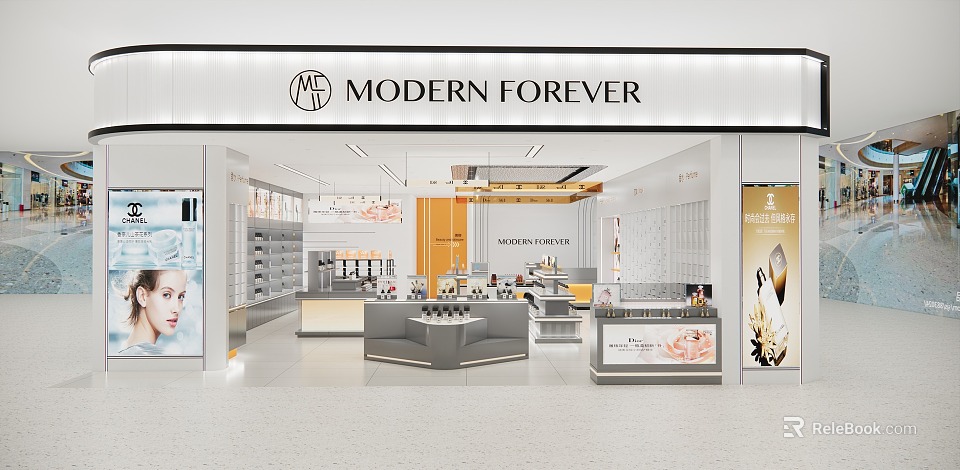 Modern Forever Store Interior With Modern Displays Shelves And Beauty Products 3d model 