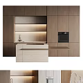 Modern Kitchen Interior With Dark Light Wood Cabinets Counter And Oven