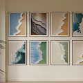 Photo Wall Featuring Multiple Framed Beach Wave Artworks With Various Colors And Textures 3d model