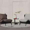 Modern Leisure Chairs With Brown White Pillows Black Frame Side Table And Green Plant