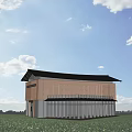 Modern Sales Office Building With Sloped Roof Textured Wall And White Columns