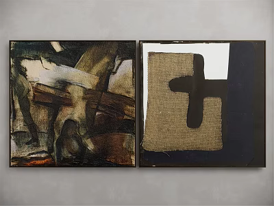 Two Piece Abstract Wall Art With Cross Design And Dark Beige Background 3d model