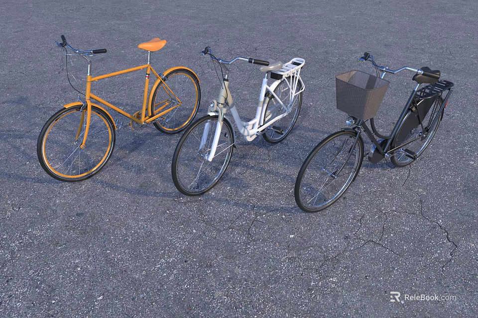 Classic Bicycles In Yellow White Black With Different Designs And Features 3d model