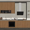 Natural Wood Kitchen Cabinets With Upper Lower Storage Oven Sink And Decorative Items
