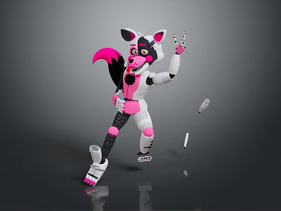 Animated Game Character With Pink White Fur And Fox Like Features Throwing Objects Playful Pose 3d model