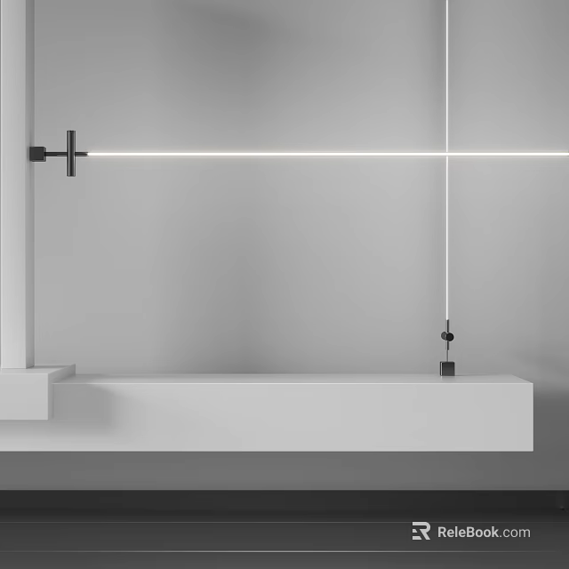 Modern Bathroom Vanity Setup With Linear Light Above White Countertop And Black Faucet 3d model 