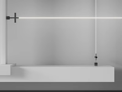 Modern Bathroom Vanity Setup With Linear Light Above White Countertop And Black Faucet 3d model