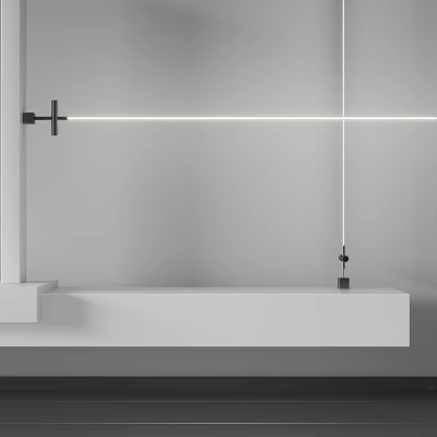 Modern Bathroom Vanity Setup With Linear Light Above White Countertop And Black Faucet 3d model