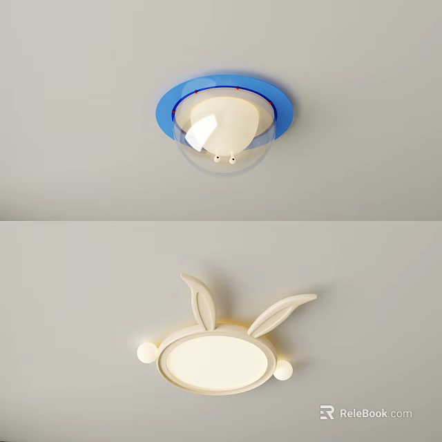 Cute Rabbit Ear Design Ceiling Light With Blue Frame For Kids Room Decorations 3d model