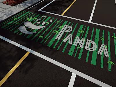 Garden Landscape Design With Green Bamboo Patterns And Panda Art On Ground 3d model