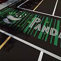 Garden Landscape Design With Green Bamboo Patterns And Panda Art On Ground