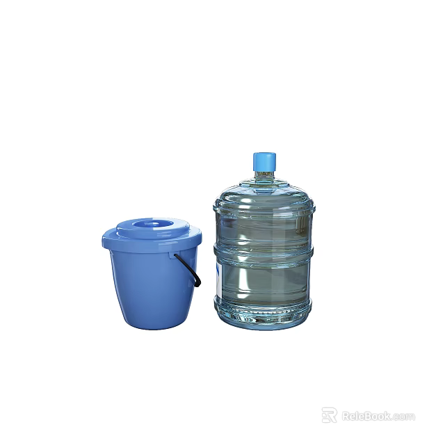 Essential Household Supplies Blue Covered Bucket And Transparent Water Container For Daily Use 3d model 
