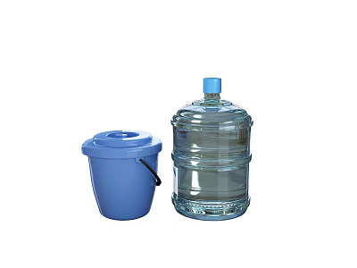 Essential Household Supplies Blue Covered Bucket And Transparent Water Container For Daily Use 3d model