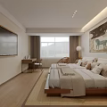 Hotel Guest Room Modern Interior With White Sofa Wooden Floor TV And Coffee Table