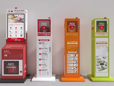 Colorful AED Medical Devices for Public Emergency First Aid Response 3d model
