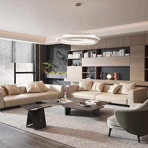 Minotti Sofa Coffee Table Combination Living Room Chandelier Leisure Chair Floor Lamp Coffee Table 3d model