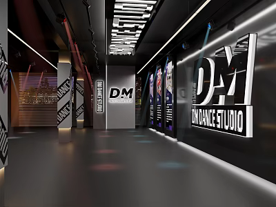 Spacious Modern Dance Studio Interior With Stylish Lighting And Decorative Walls 3d model